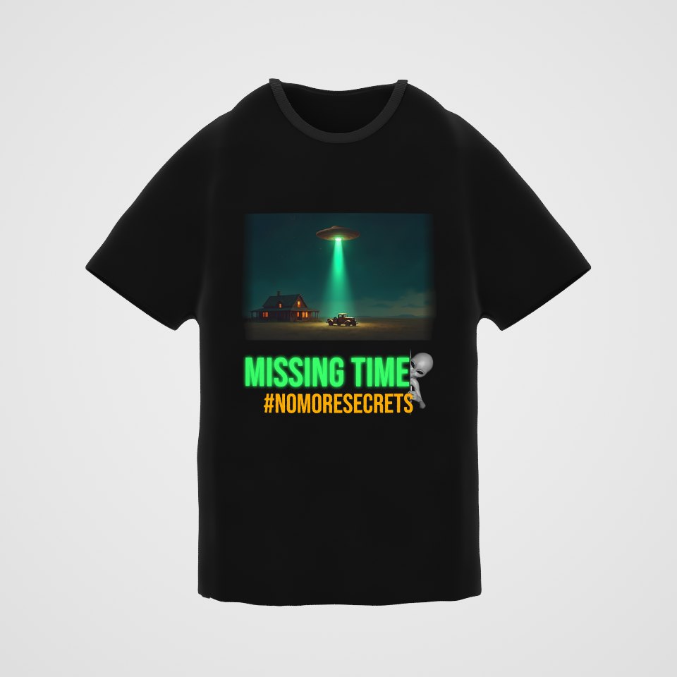 Missing Time Tee, 360° view at 0° (3D render of the real print)