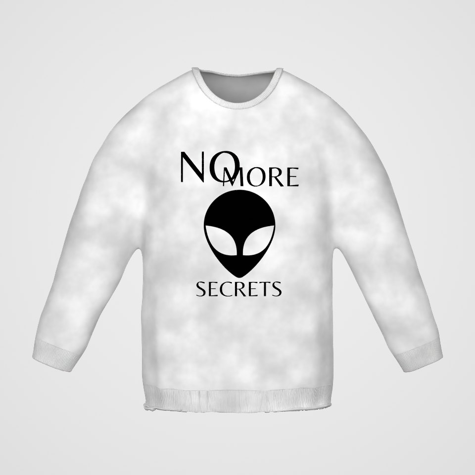 No More Secrets Black Alien Face Crewneck Sweatshirt, 360° view at 0° (3D render of the real print)