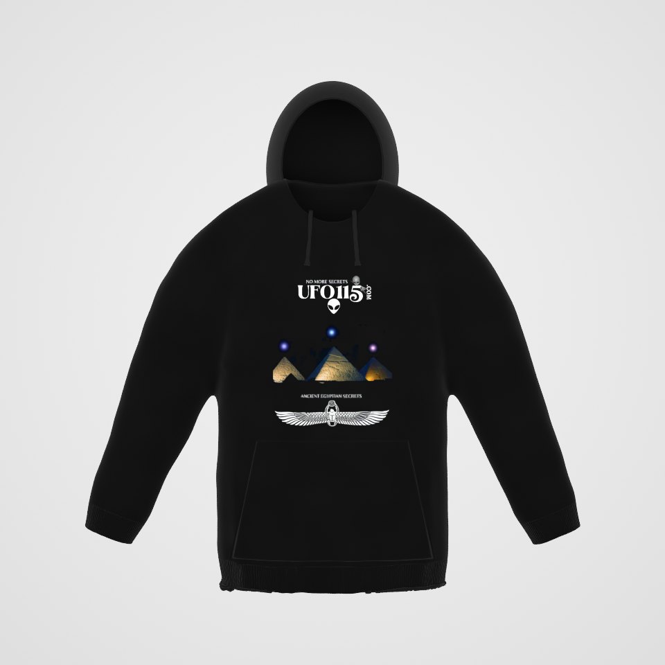 Orion's Belt Pyramids Hoodie, 360° view at 0° (3D render of the real print)