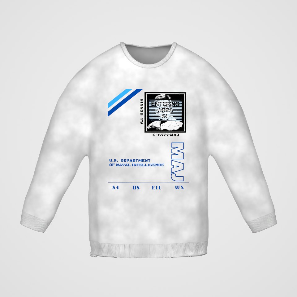 S4 ID My Man Bob Crewneck Sweatshirt, 360° view at 0° (3D render of the real print)