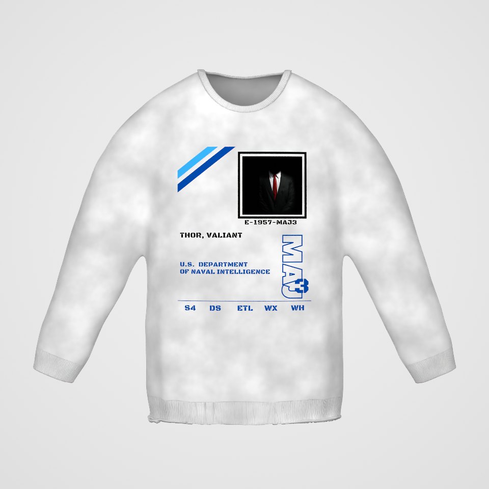 S4 ID Valiant Thor Crewneck Sweatshirt, 360° view at 0° (3D render of the real print)