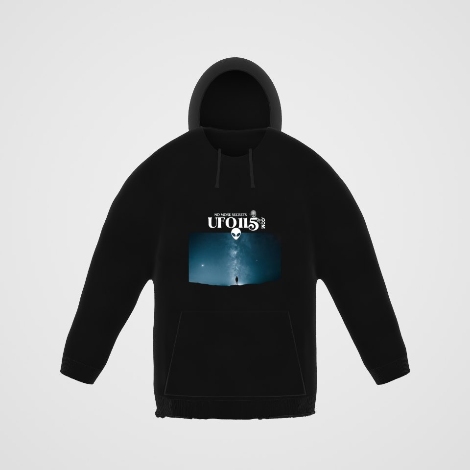 Sky Watcher Blue Solitude Hoodie, 360° view at 0° (3D render of the real print)