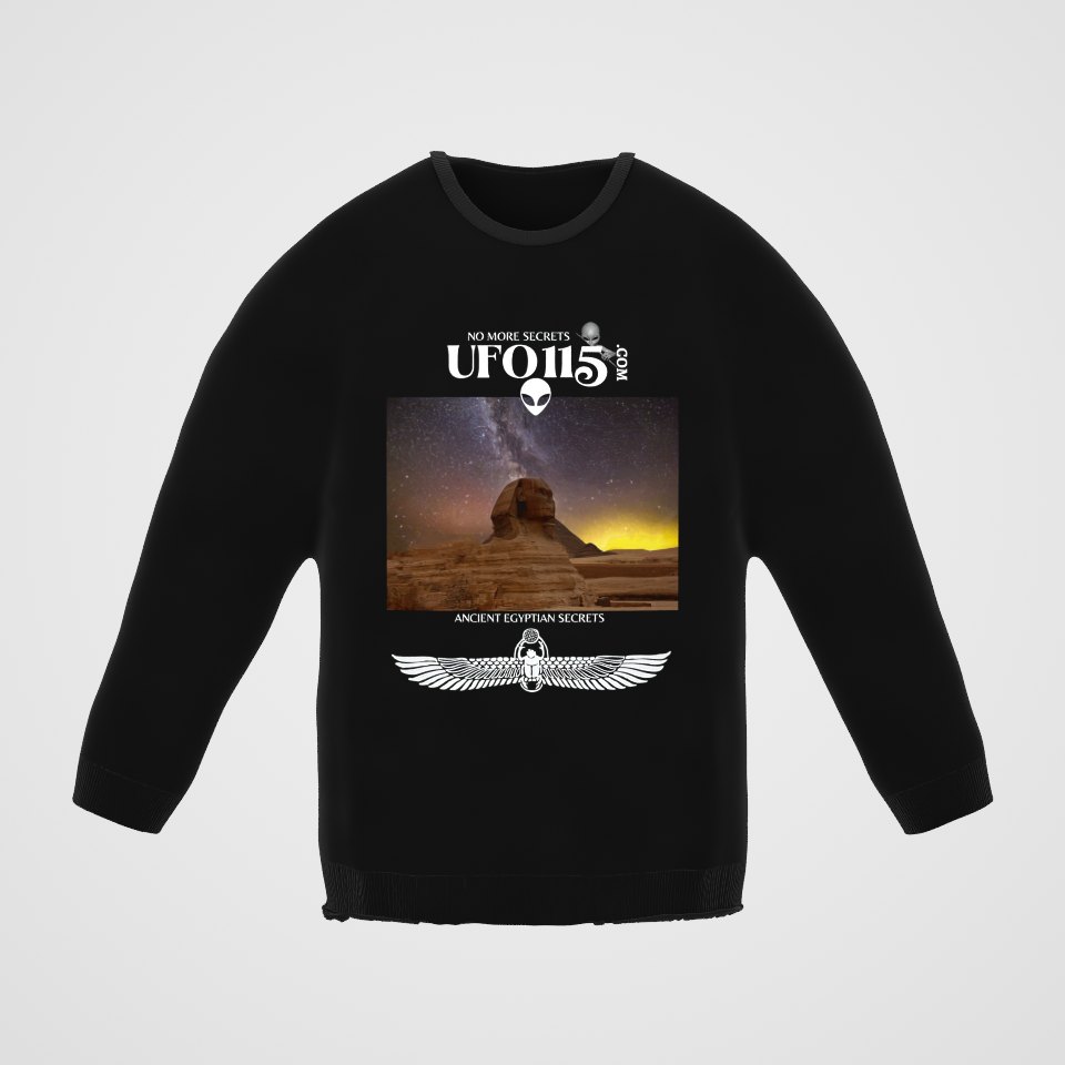 Sphinx and Sky Crewneck Sweatshirt, 360° view at 0° (3D render of the real print)