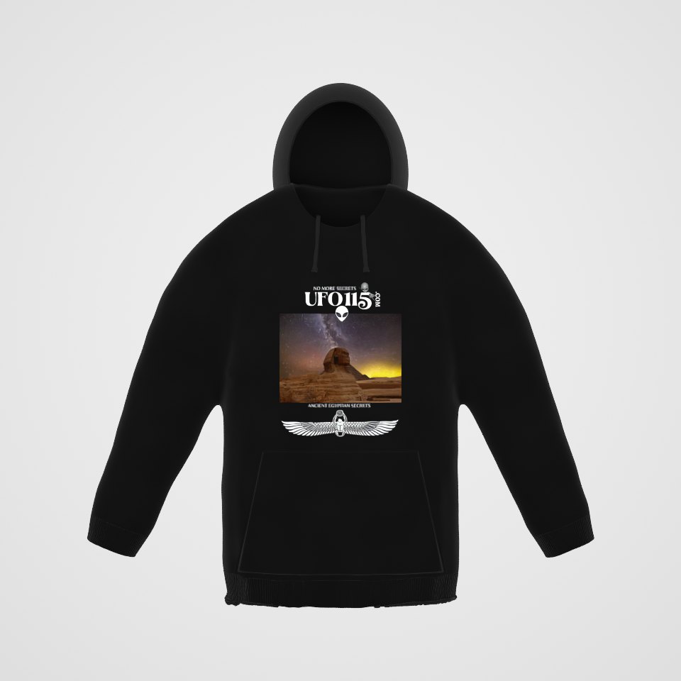 Sphinx and Sky Hoodie, 360° view at 0° (3D render of the real print)