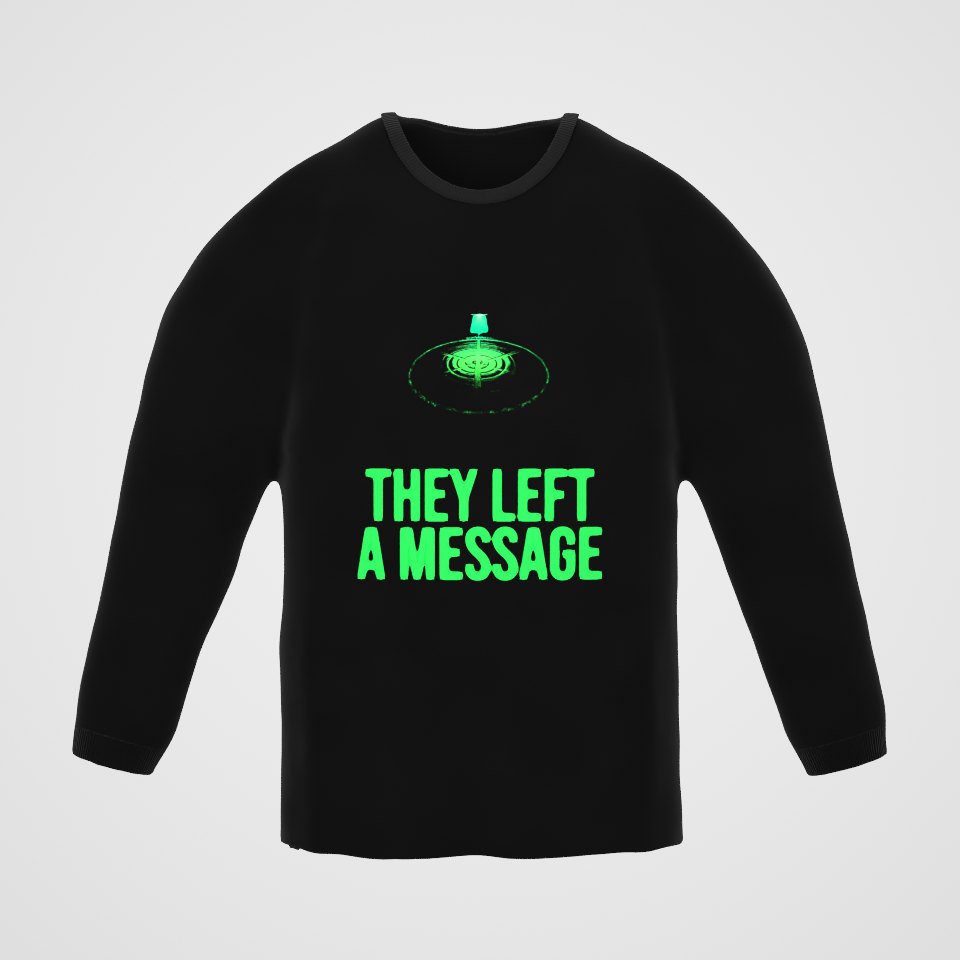 They Left a Message Long Sleeve Tee, 360° view at 0° (3D render of the real print)