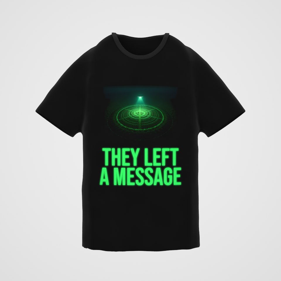 They Left a Message Tee, 360° view at 0° (3D render of the real print)