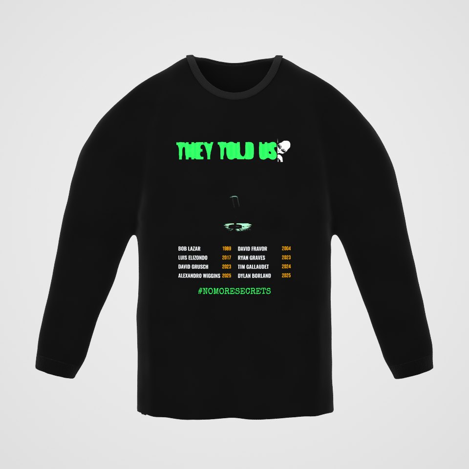 They Told Us Long Sleeve Tee, 360° view at 0° (3D render of the real print)