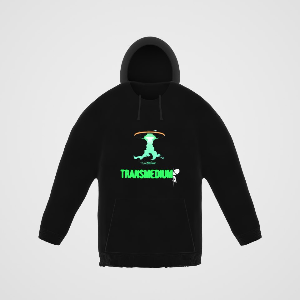 Transmedium Hoodie, 360° view at 0° (3D render of the real print)