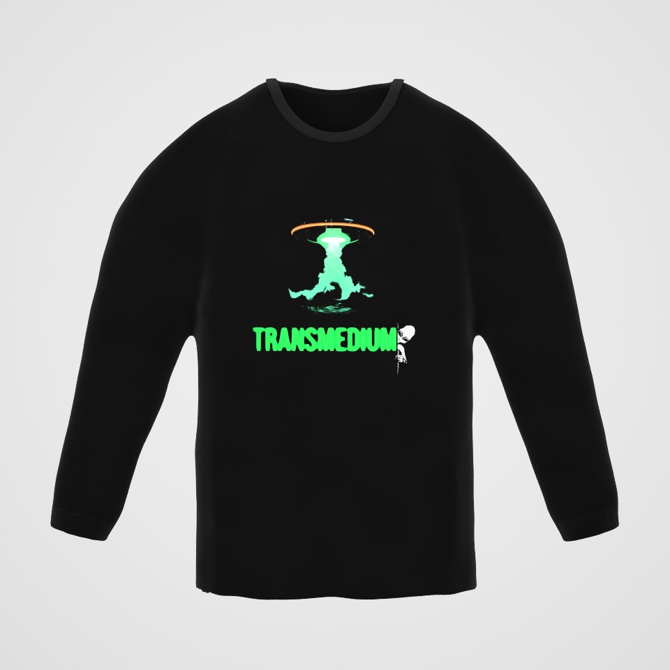 Transmedium Long Sleeve Tee, 360° view at 0° (3D render of the real print)