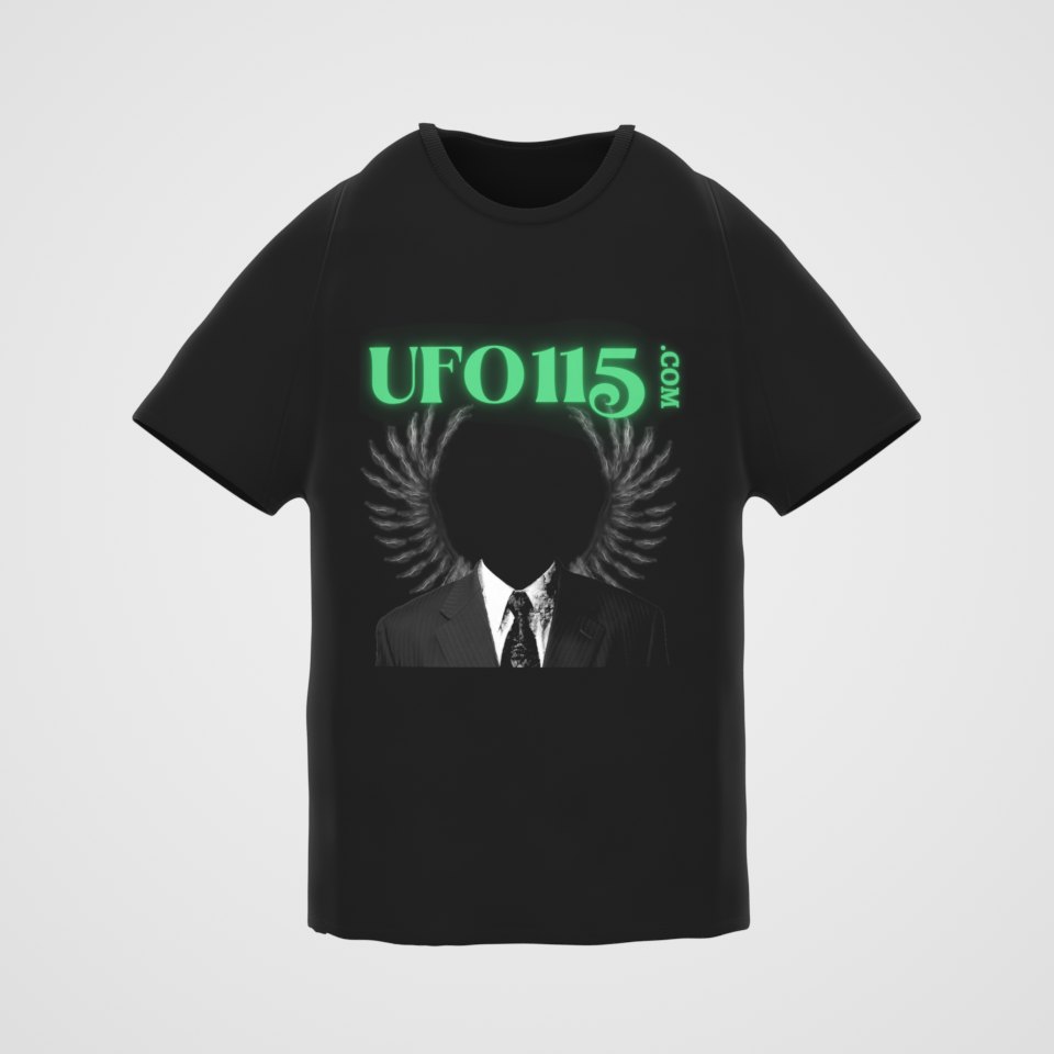UFO115 Green Angel Tee, 360° view at 0° (3D render of the real print)